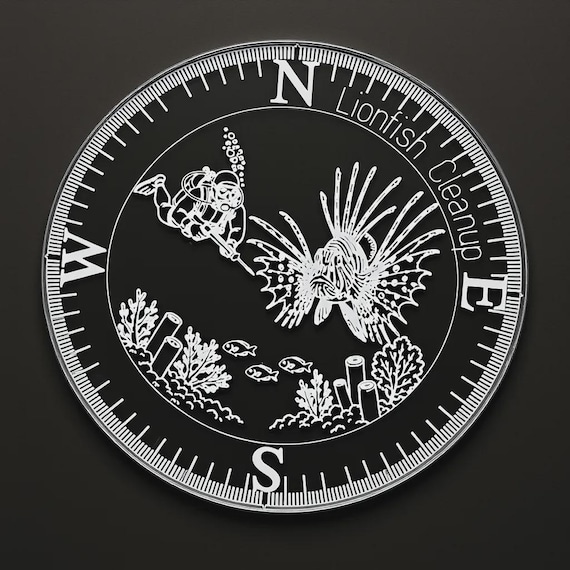 Lionfish Cleanup Coaster | Scuba Diver Spearfishing Invasive Species | 5" Acrylic Drink Coaster